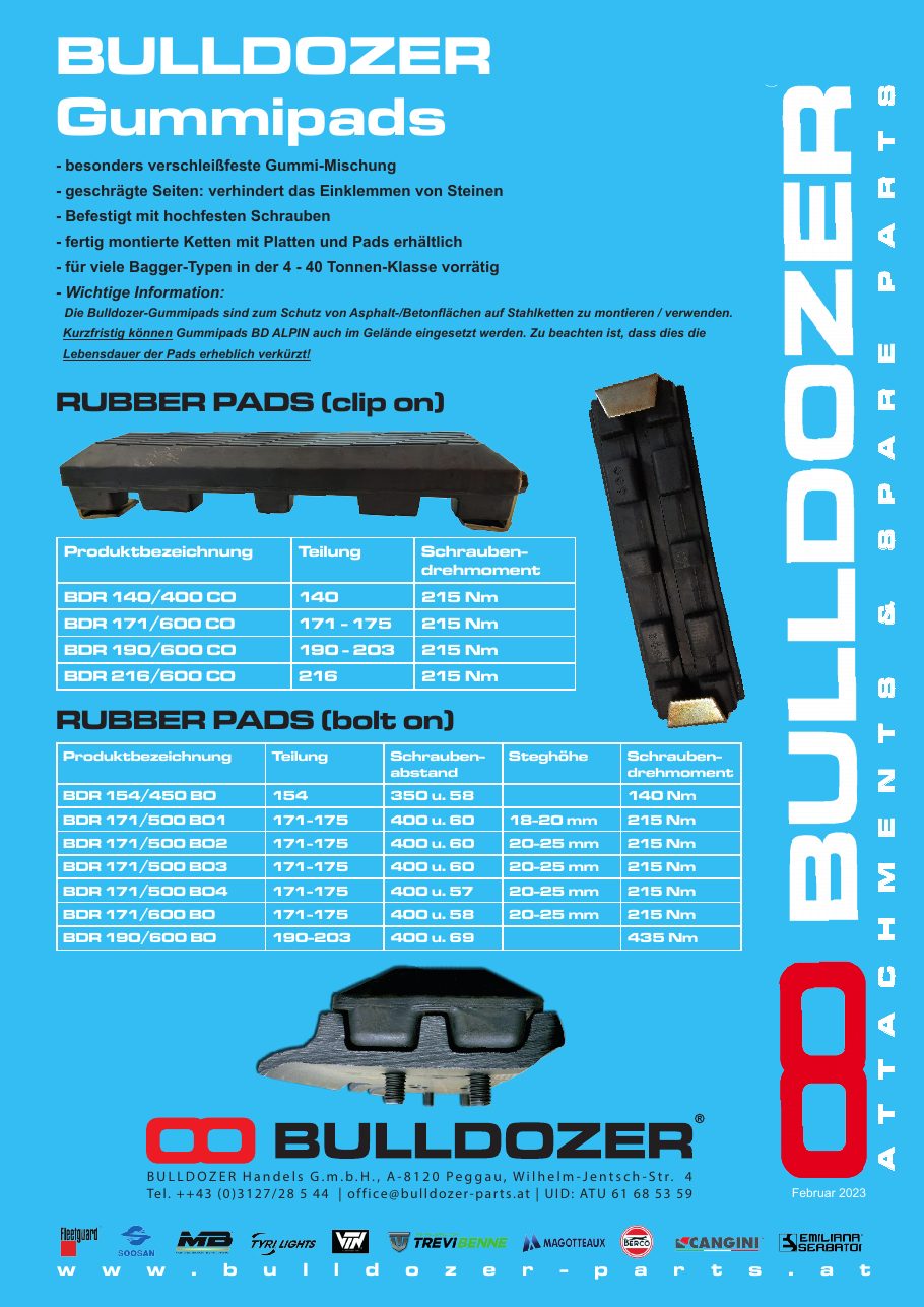 Aktionsflyer Gummipads für Bulldozer Parts