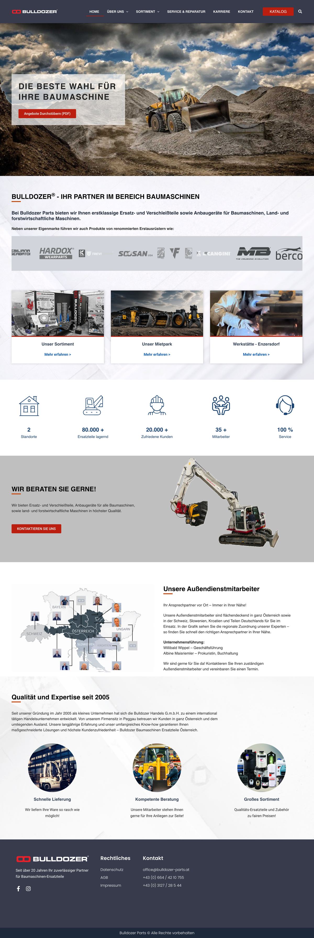 Komplette neue Startseite von Bulldozer Parts