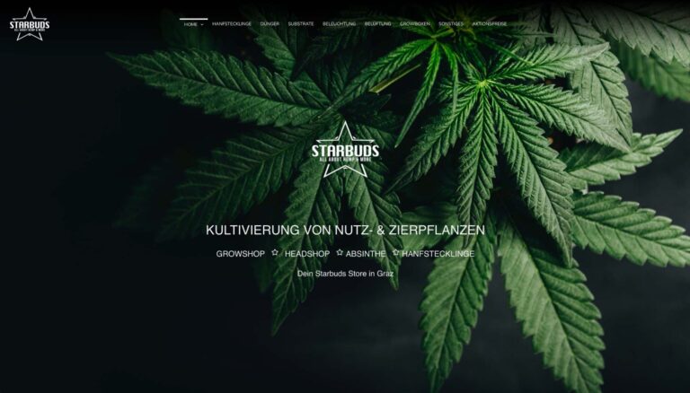 Startseite der Website von Starbuds, Hanf- und Growshop in Graz